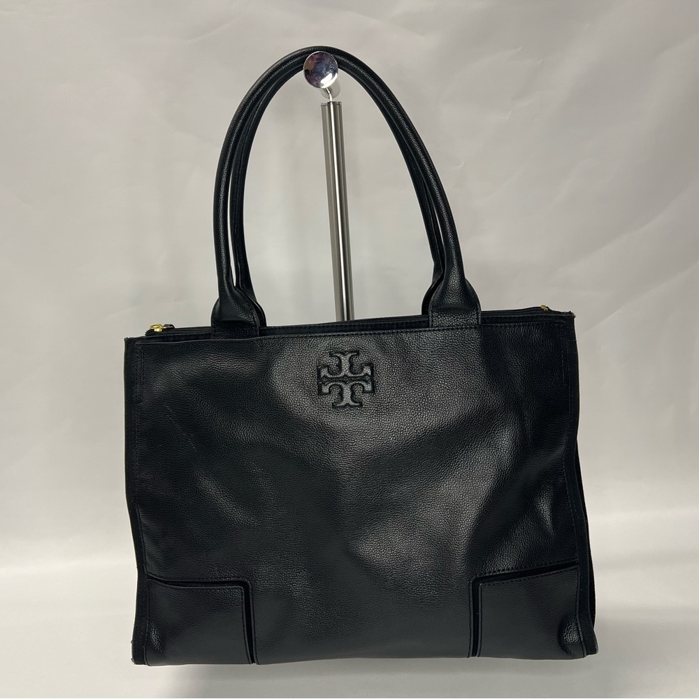Tory Burch Black Ella Canvas and Leather Tote,Bag Large
